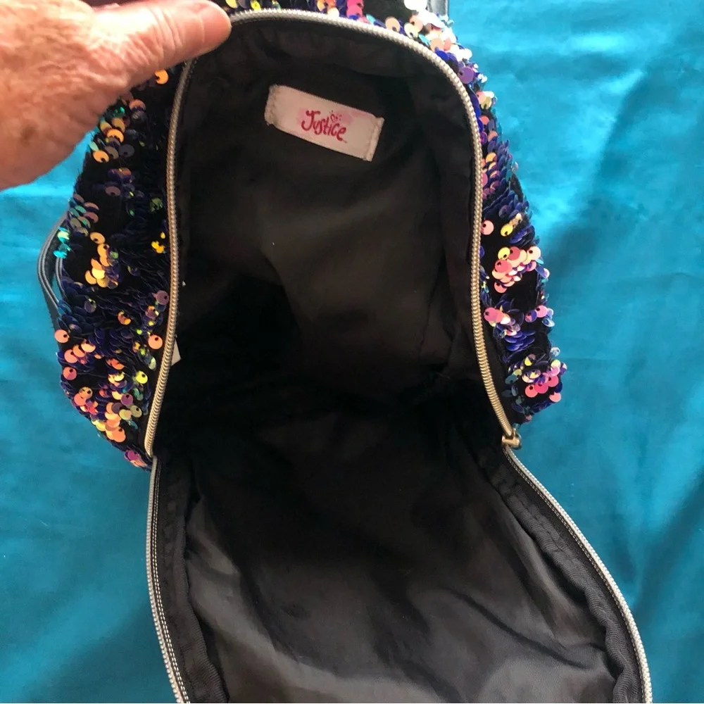 Girl’s Justice Sequin Backpack Letter O Purple Pink 2 Pockets Adjustable Straps